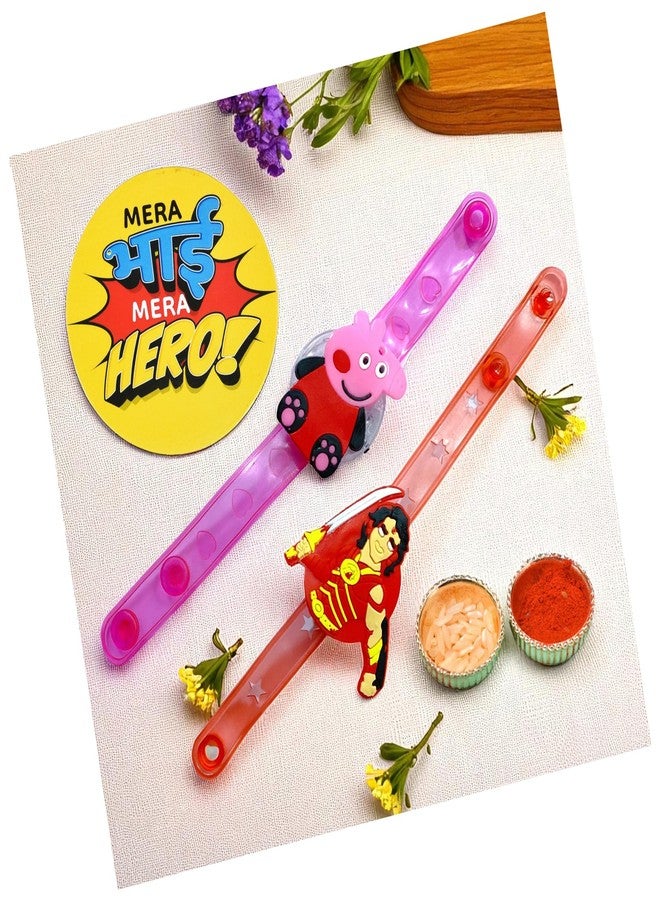 Evisha مجموعة إيفيشا من قطعتين من أساور راخي بشخصيات كرتونية متنوعة مزودة بإضاءة LED مع مغناطيس للثلاجة، مناسبة للأطفال والأخوين، تتضمن سوار رولي وعبوة تشاول. - Image 1